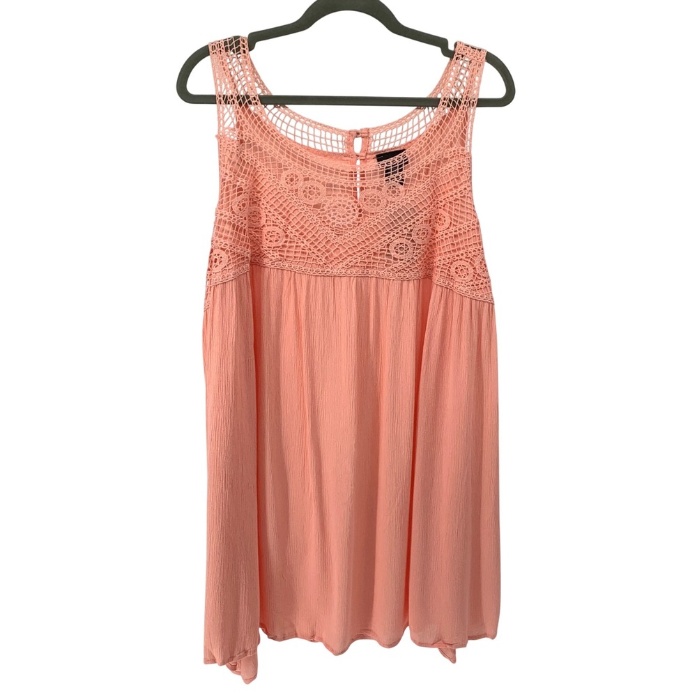 Torrid Coral Gauze Crochet Lace Yoke Tank Top Plus Size 5 5X NWT